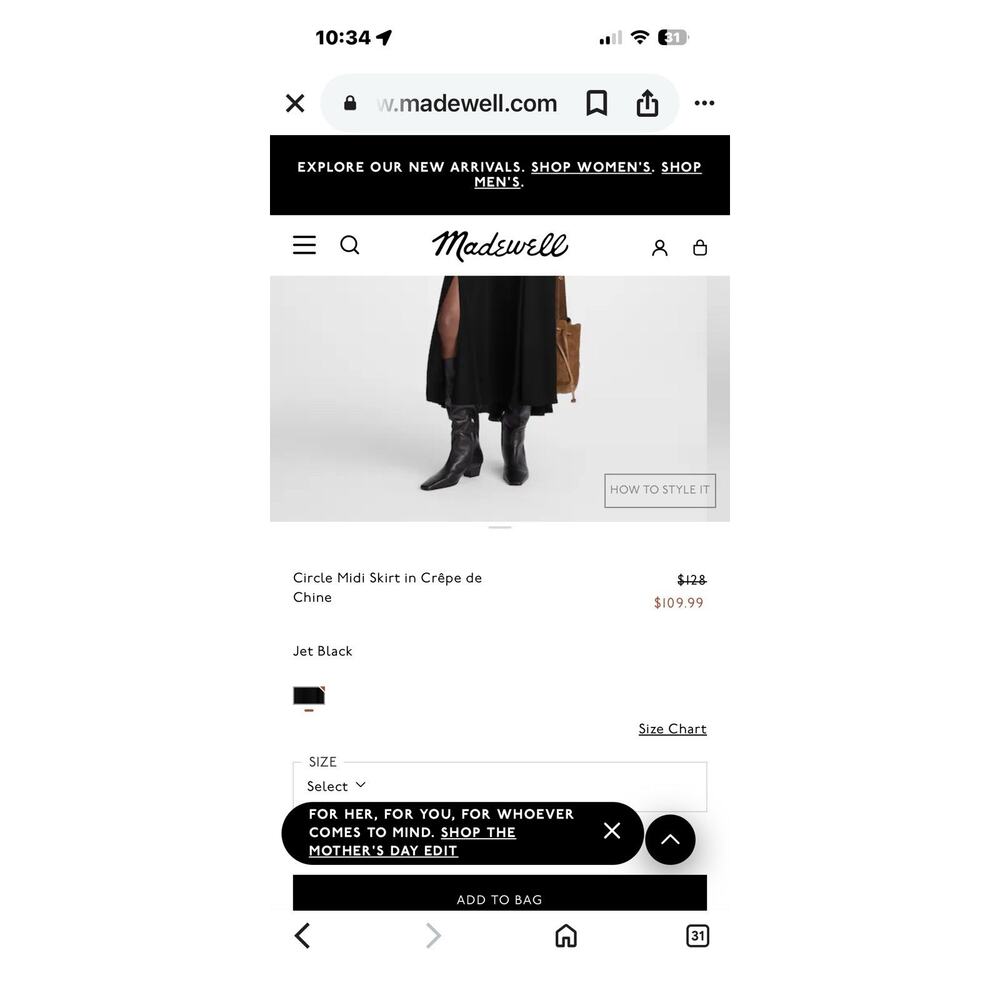 Madewell Circle Midi Skirt Crepe de Chine Jet Black Side Slit Size 14 NWT - Picture 3 of 10